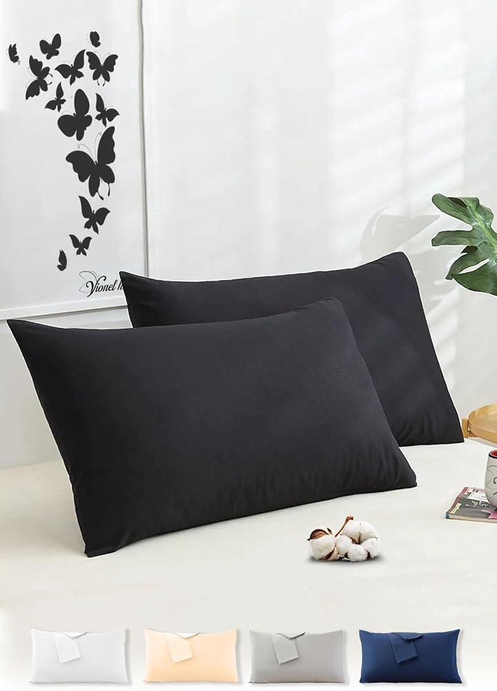 Vionel Home Pamuklu 2'li Kapaklı Yastık Kılıfı 50x70 cm - Yumuşak ve Nefes Alabilir (Siyah)