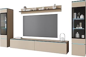 MINIO GO FOR IT MINIO - Wall units for living room with LED VEVE 2, 4-piece furniture set, Hanging or standing, Cabinet, Lowboard, Wall Board, Modern entertainment center - Congo/edge - Black graphite