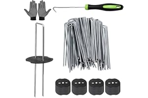 Shengou 60 Piezas Grapas Malla Antihierbas con 60 Arandelas, Grapas de Jardín 10 cm, Piquetas Césped Artificial, Anclajes de Tierra para Malla Antihierba, Césped Artificial y Jardín
