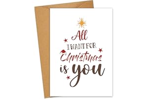 JOYEASE Weihnachtskarte - All I Want for Christmas is You - Lustig A6 Klappkarten Karte Weihnachten mit Umschlag - Merry Christmas Card für Freund Freundin Männer Frauen