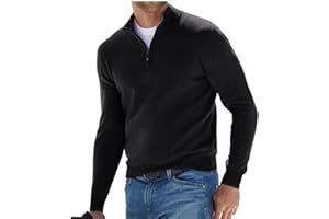 DJFOG Men's Cashmere Zipper Basic Sweater, Knitted Men's Crewneck Sweater, Men's Long-Sleeve Soft Touch Quarter-Zip Sweater