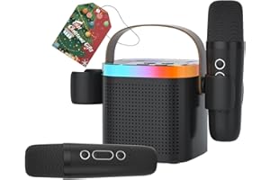 DRSYXCS Karaoke con Microfono, Karaoke Macchina per Bambini più 2 microfoni, altoparlante portatile bluetooth per karaoke con cambio di voce e luce a led (nero)