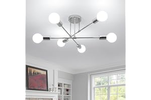 Comely 6 Luci Lampada da Soffitto Vintage, E27 Plafoniera Soffitto Moderno Moderna in Metallo, Lampadario Industrial Retrò per Soggiorno Camera da Letto Cucina Corridoio, Cromo