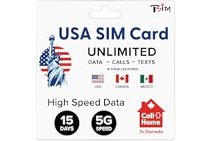 TSIM Carte SIM USA 15 jours pour voyager! Données, appels et SMS illimités aux États-Unis, Canada et Mexique. Carte SIM prépayée pour les touristes.