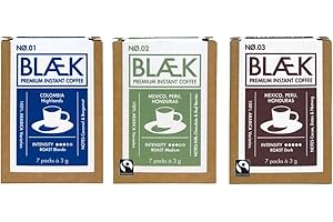 ‎BLÆK BLÆK Specialty Bio Instant Kaffee 3er Set | Blaek Colombia, Peru, Dark Blend Espresso: Organic Coffee To Go Box löslich Sachet Sticks | Arabica Hochland Kaffeebohne ökologisch | Camping Reise Büro