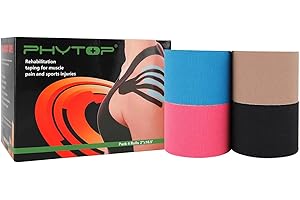 FITOP 4 Rouleaux de Bande de Kinésiologie 5cm X 5m Kinesiology Tape en Coton Assortiment de Couleurs