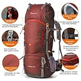 Mountaintop 80L Outdoor Wanderrucksäcke Trekkingrucksäck Reiserucksäck mit Regenhülle, 83 x 36 x 25cm - 3