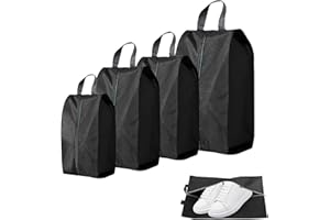 AABDTYYD 4 Pack Schuhbeutel für die Reise,Schuhtasche mit Großem Fassungsvermögen aus Oxford-Gewebe,Tragbarer Faltbarer Reise Schuhbeutel mit Reißverschluss,Reiseutensilien für Damen und Herren (Schwarz)