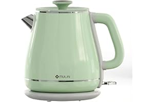 MU LIN MULIN Bollitore Vintage, Bollitore Elettrico con Base Cordless a 360°, Capacità 1.8 L,2200W,ebollizione rapida, Spegnimento Automatico, Acciaio Inossidabile