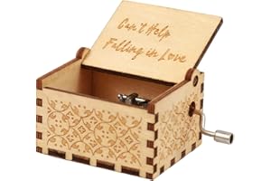 Huifengjie Wooden Music Box, Can't Help Falling in Love Hand Crank Music Boxes, Antique Carved Vintage Design, Wooden Music Box for Birthday, Valentine's Day, Anniversary, Christmas Gift