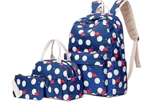 Flamingo School Bag Set, Junlion Soft Polyamide Bag Waterproof Lightweight Laptop Backpack Lunch Bag Pencil Case for Pupils Office Worker Blue