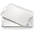 Cedilis 3 Pack Serving Trays with Handles, 40.6 x 28 cm Food Serving Tray, Rectangular Plastic Stackable Tray for Restaurant, Parties, Coffee Table, White