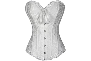 PhilaeEC Damen Schnürkorsett Top Übergröße Satin Floral Boned Overbust Bustier Lingerie