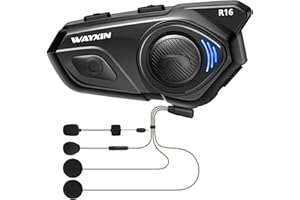 WAYXIN R16 Interfono Moto,interfono casco con Doppio Chip per Multitasking Audio Cuffie ,2 a 6 Motociclisti 1500 m Sistema di Comunicazione, HiFi/Condivisione Musica/FM/Universale/Cancellazione del Rumore
