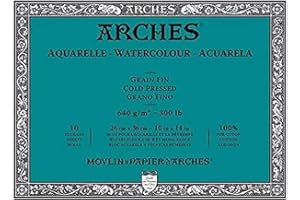 ARCHES Aquarelle - Bloc 10 feuilles 26x36 collé 4 côtés - 640g/m² - grain satiné, blanc naturel, 4 bords francs