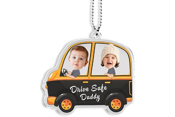 Conduisez en Toute Sécurité Papa Ornement de Voiture Suspendu, Cadeau de la Fête des Pères, 1-5 Photo de Voiture Personnalisée Décoration Mignonne, Offrez à Papa Le 1er Cadeau de la Fête des Pères