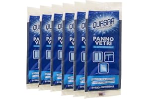 QUASAR PULITO STELLARE Quasar - Panno Vetri in Super Microfibra - Lucida Vetri e Cristalli e Senza Aloni e Pelucchi - Confezione da 6 Panni