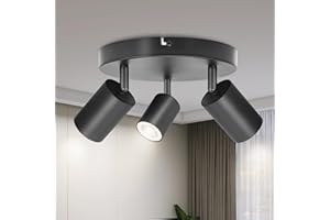 BOYIR Plafonnier LED 3 Spots, Rond Spots de plafond Orientables, Plafonnier Spot GU10, Moderne Éclairage de Plafond, luminaires intérieur pour Cuisine Salon, Noir, Livré Sans Ampoules