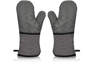 AYADA Ofenhandschuh Hitzebeständig Topfhandschuhe Topflappen Handschuh,BBQ Backofen Handschuhe,Grillhandschuhe Backhandschuhe Kochhandschuhe Anti-Rutsch Silikon Beschichtet Lang Oven Gloves (Grau)