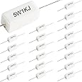 Youmile 20 pcs Ceramic Cement Resistor 5W 1K Ohm Power Resistor esistance 5% Ceramic Wire Wound Resistors Shock-resistant and heat-resistant Axial Lead Resistor White
