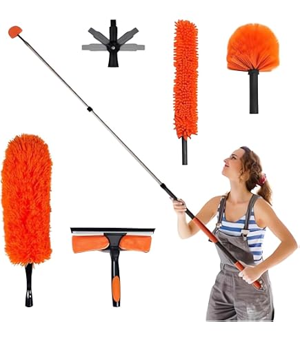 30ft Telescoping Ceiling Duster Kit - Fan Cleaner, Cobweb Remover & Window Squeegee