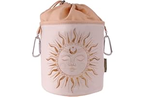 BELLACOTT Sac à pinces à linge portable en coton avec 2 mousquetons robustes, cordon de serrage et bloqueur en métal pour suspendre et ranger des pinces à linge - Motif soleil