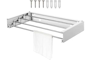 BALQOIFD Étendoir à linge extensible avec 4 barres, barre à linge, porte-serviettes, pliable, étendoir mural 50 cm, gain de place, grande capacité de charge, 50 x 25 x 7 cm, étendoir à linge pliable pour