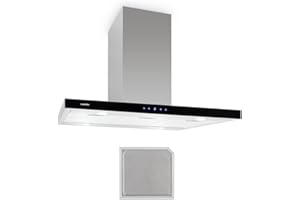 Klarstein Madonna Cooker Hood Recirculation Set, Extractor Hood, Island Hood, 500 m³/h Extraction Performance, 90 cm Wide, Display, Lighting, Touchpad Fitting, Black/Silver