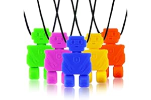 KEFU Collier à mâcher enfant TDAH, 5 pièces colliers à mâcher sensuels pour enfants et adultes souffrant de dentition, d'autisme et de TDAH (robot) en silicone multicolore