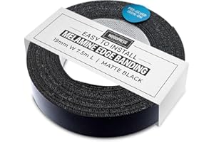 WoodPress® 19mm Matt Black Melamine Edging, Pre-Glued Veneer Tape – 7.5m Roll - Iron-On for Easy DIY Application – Will Cover the Edge of a Standard MDF Panel