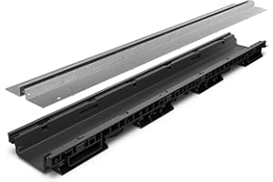 STANDARTPARK VODALAND - Canaleta de Drenaje de plastico con Rejilla Ranurada Oculta de Acero Galvanizado - Kit de 5 Metros para Drenaje de Jardín, Aguas Pluviales y Terraza | Alta Resistencia y Durabilidad