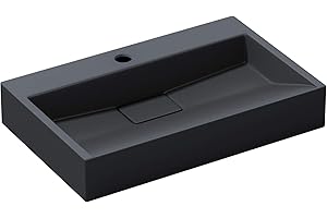 doporro Lavabo sobre encimera antracita mate de mármol fundido con válvula de desagüe 60x38x11cm Colossum19 lavabo rectangular suspendido con 1 orificio para grifo con nano revestimiento