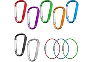 QEEQPF Set di moschettoni di bloccaggio; 7 moschettoni in lega di alluminio di tipo D, 3 corde colorate per campeggio, escursionismo, pesca, viaggi, camper di famiglia, accessori esterni (7 colori)
