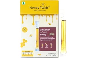 Cinnamon Infused Honey Sachets - 30 Count Single Serve Honey Sticks - 8 ml per sachet | 100% Pure, On the Go, Mess Free | HONEY TWIGS