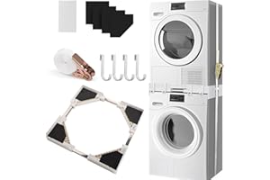 STRIXORN Kit impilabile universale per lavatrice e asciugatrice, misura regolabile (50 – 70 cm), cuscinetti anti-vibrazione, corda a cricchetto, salvaspazio (bianco)