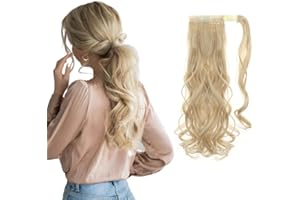 S-NOILITE Un pezzo Estensioni dei Capelli coda di Cavallo Nastro Magico in Parrucchino Naturale Ponytail Hair Extensions 43cm Riccio - Biondo scuro mix Bleach Blonde