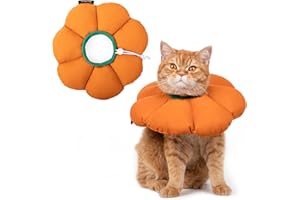 THKOFPET Collar isabelino Gatos, Collar de Recuperación para Gato, Resistente al Agua, contra mordeduras, Cono de Seguridad para curación de heridas, Calabaza Naranja Flor, Estilo (M)