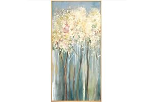 WUNM STUDIO 100% dipinto a mano Quadri su tela, semplicità moderna Fiore d'oro floreale Fiore albero Paesaggio verticale Opera d'arte astratta dipinti ad olio per soggiorno Camera da letto Decorazioni domestic