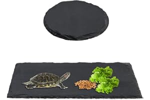 Goerpn 2 Pack Reptile Basking Slate Platform Aquarium Tortoise Bathing Resting Platform,Turtle Habitat Slate Pad Turtle Feeding Food Bowl Dish Resting Natural Rock Platform Accessories Decoration