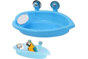 Fayemint 2 Pièces Bain D'oiseau avec Miroir, Baignoire Bird Baignoire, Baignoire pour Cage à Oiseaux avec Double Miroirs, pour Perruche,Canaris (18.5×9.5×4cm)