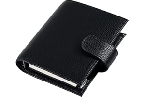 Moterm Kieszonkowy planer z regularnymi pierścieniami – organizer z prawdziwej skóry (czarny kamyk, pierścień 19 mm)