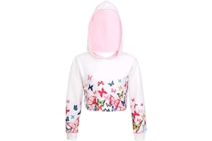 Alvivi Mädchen Sweatshirt Schmetterling Langarmshirt Crop Tops Bauchfrei Oberteile Kinder Hoodie Pullover Pulli Streetwear Gr.98-176
