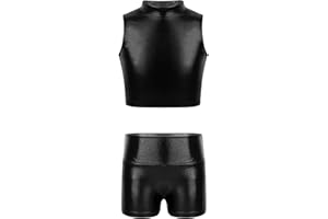 Nyeemya Crop Top y Pantalón Corto Deportivo para Niña Brillantes Maillot de Danza Ballet Gimnasia Leotardo Body Clásico 2 Piezas Conjunto Ropa de Baile