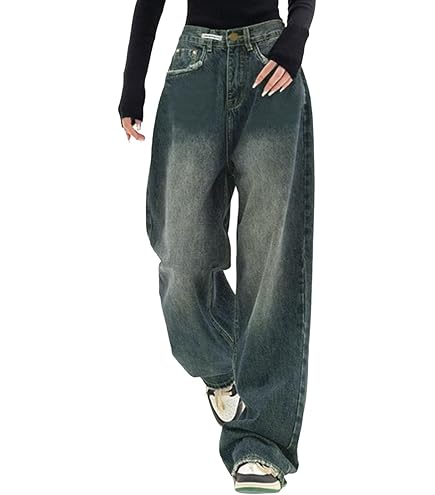 Jean Baggy Pour Fille - Taille Basse - Jambes Larges Cargo - Style Y2K Curvy - Noir - Taille 164