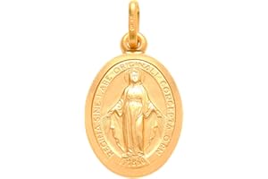 Alexander Castle Solid 9ct Gold Miraculous Medal Catholic Pendant - 16mm x 13mm Miraculous Medal PENDANT ONLY with Jewellery Gift Box - Matt Finish