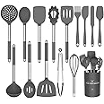 Umite Chef Kitchen Utensil Set, 15pcs Silicone Cooking Kitchen Utensils Set, Cooking Tools Turner Tongs Spatula Spoon for Nonstick Heat Resistant Cookware - (Grey)