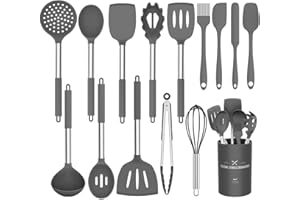 Umite Chef Kitchen Utensil Set, 15pcs Silicone Cooking Kitchen Utensils Set, Cooking Tools Turner Tongs Spatula Spoon for Nonstick Heat Resistant Cookware - (Grey)