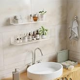 ARVALE 2 Adet Pleksi Hayalet Raf | Banyo Mutfak D&uuml;zenleyici Kendinden Yapışkanlı Vidalı Raf - 40 Cm