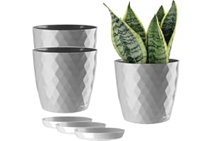ORTEN Lot de 3 Pots de Fleurs d'intérieur en Plastique pour Toutes Les Plantes d'intérieur, Herbes, Cactus, orchidées, Plantes Grasses (Ø 12cm, Gris)