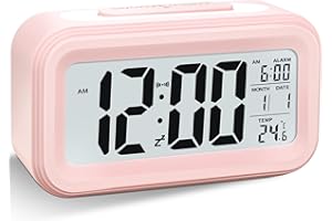 Larkumio Wecker Digital Ohne Ticken, Digitaler Wecker Batteriebetrieben Alarm Clock LED mit Licht Temperaturanzeige Snooze Kinderwecker Laut für Tiefschläfer Kinder Erwachsene, Rosa